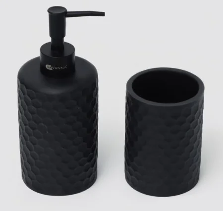 Набор аксессуаров для ванной комнаты (пластик, полирезин 2 предмета) черный 9951834 (Savanna) *1