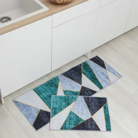 Набор ковриков для ванны и туалета 2шт 40х120, 40х60см Геометрик зелено-серый 6847633