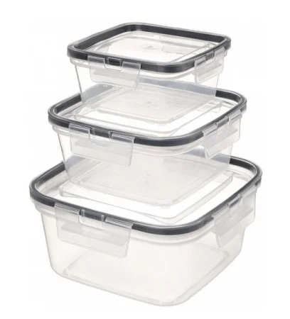 Набор контейнеров для продуктов 0,4л+0,8л+1,5л герметичных квадратных с защелками (бесцветный)