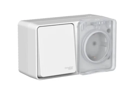 Блок: розетка с заземл., с защитной шторкой 16А+ выключатель 1-кл. 10А, AtlasDesign Profi серый ATN543070 Systeme Electric