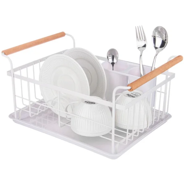 Сушилка для посуды 36х26х16,5см с деревянными ручками белая 917-100 *1/6