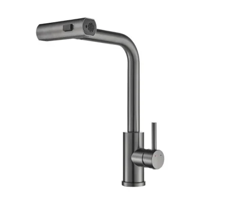 Смеситель для кухни одноручный гибкий выдвижной излив Shevanik S263T оружейная сталь