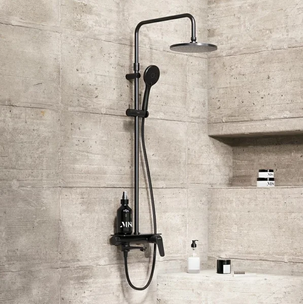 Душевой набор с верх. тропическим душем 1 реж. и руч. душем 3 реж. с полкой Damixa Jupiter 977730300 черный