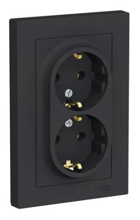 Розетка 2-м AtlasDesign 16А с заземл. в сборе карбон SchE ATN001024