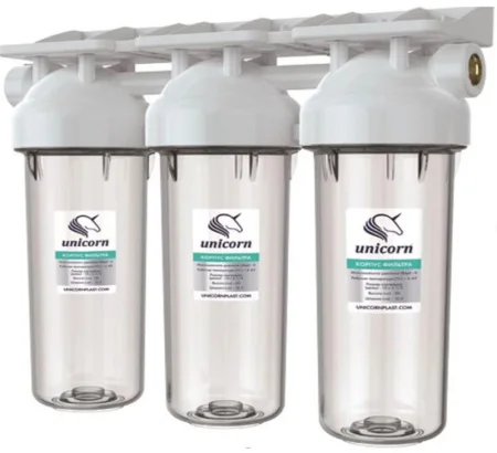 Корпус фильтра 10SL 3/4" ВР/ВР тройной прозрачный KSBP 3/4 TRIO (Unicorn) *1/4