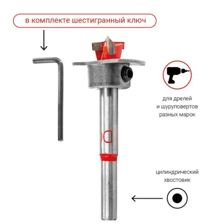 Сверло Форстнера по дереву 15х80мм с ограничителем цилиндрический хвостовик Vira 553117 *1