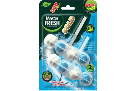 Master FRESH GOLD подвесной блок для унитаза DUO EFFECT 5в1 МОРСКОЙ, 2шт/24