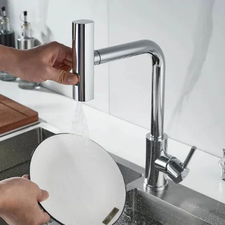 Смеситель для кухни одноручный гибкий выдвижной излив Shevanik S263 хром