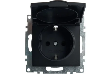 Розетка 1-м "Катрин" с крышкой с защ. штор (механизм) с/з 250В 16А черный GLS16-7112-05 Stekker *1