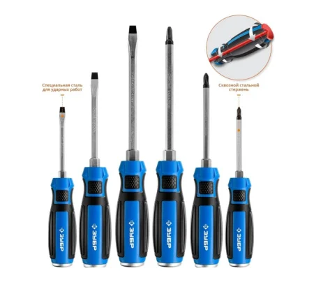 Набор отверток 6предм. SL5, SL6, SL8. PH1, PH2, PH3. двухкомпонентная рукоятка CrV ЗУБР Ударник 25026 *1