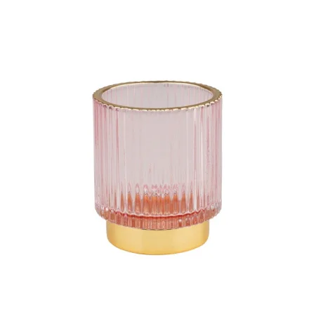 Декоративный подсвечник из цветного рельефного стекла, Д70 Ш70 В80, розовый Star-12