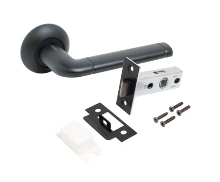 Ручка дверная АЛЛЮР АРТ ПОЛО BL+L45-8 BL (15150/S45) с защелкой матовый черный