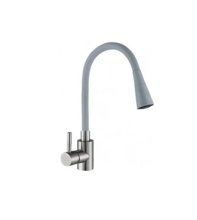 Смеситель для кухни одноручный с высоким силиконовым изливом Антей Мармелад 572573 серый