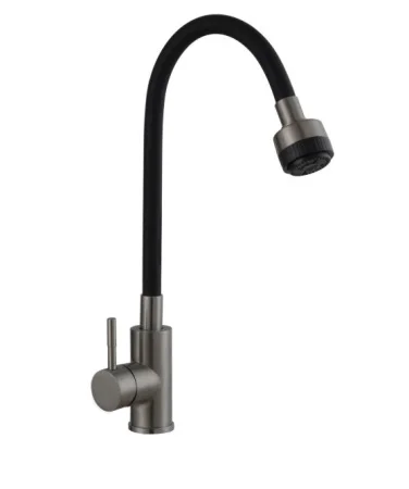 Смеситель для кухни одноручный с высоким гибким изливом Avrora Kitchen AV9001GM оружейная сталь