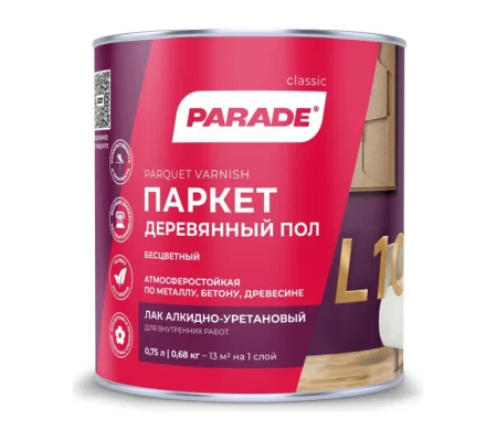 Лак паркетный алкидно-уретановый PARADE L10 Паркет & Деревянный Матовый 0,75 л 0006100 *6/528