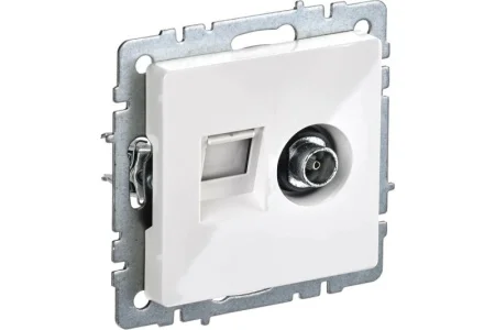 Розетка компьютерная + TV 2-м "Brite" РТВ/РК12-БрБ RJ45 кат.5E + TV механизм белый IEK BR-AK20-1-K01