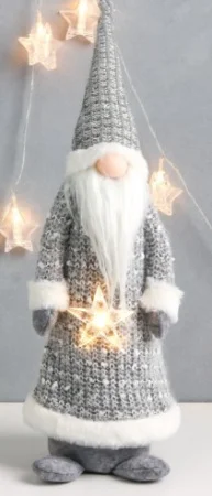 Кукла интерьерная свет "Дедушка Мороз в сером кафтане, держит звёздочку" 60х16х13 см   7567952