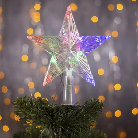 Светодиодная верхушка на ёлку «Звезда прозрачная» 15 см, 10 LED, провод 2 метра, 220 В, свечение RG/