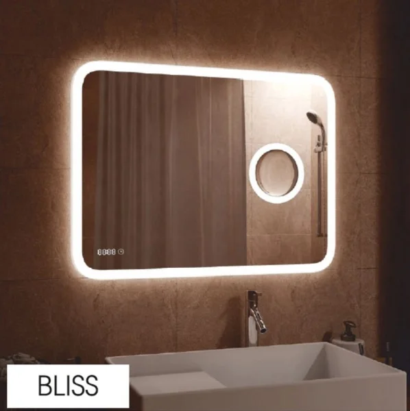 Зеркало настенное с LED-подсветкой 70х100см Agata Bliss с сенсором, часами и линзой ЗЛП256