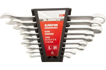 Набор ключей комбинированных матовый хром 9шт 6-22мм CrV Matrix 15410