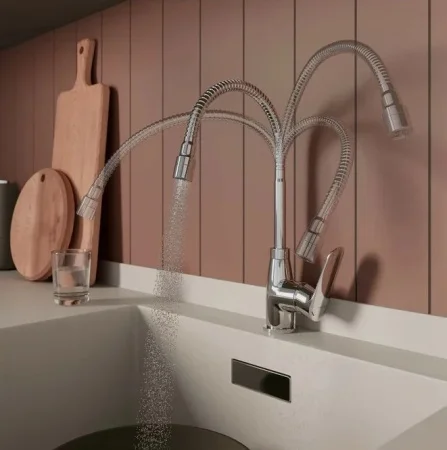 Смеситель д/кухни одноруч. "Meal" с гибким изливом и душевой насадкой глянцевый хром M07SB2FM05 (Milardo) *1