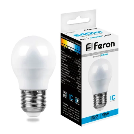 Лампа светодиодная LB-550 Шарик E27 9W 175-265V 6400K 25806 (Feron) *1