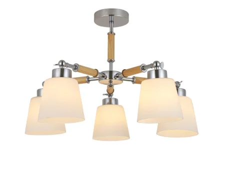 Люстра LV 9223/5 Бени Хром/светлое дерево E27 40W  Ø570 H370мм