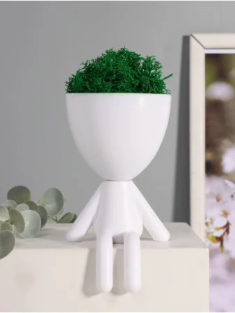 Кашпо пластиковое "Мистер Грин сидит" 13*7,3*7,3 см белый 10534386 *1