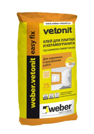 Клей для плитки weber.vetonit easy fix  25кг 1уп=48шт.