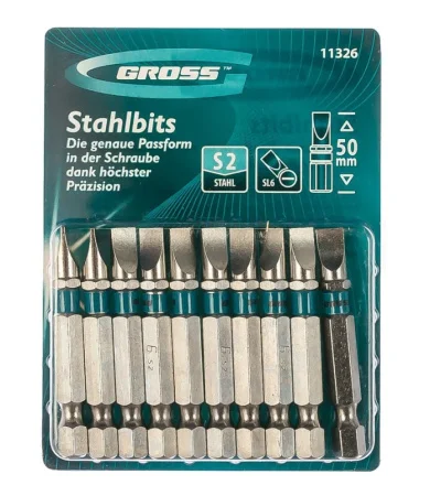 Бита SL6,0х50мм сталь S2 хвостовик Е 1/4" магнитная уп-10шт Gross 11326 *1/50