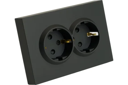 Розетка 2-м "Эмили" с защитной шторкой с/з 250В 16А черный уголь soft touch RST16-5114-05 Stekker *1