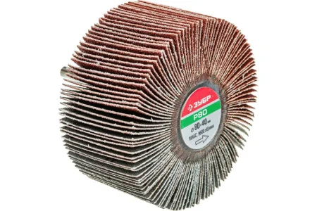 Круг шлифовальный лепестковый d 80x40мм, P80, на шпильке d 6мм Зубр Профессионал 36604-080 *1