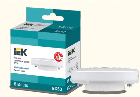 Лампа светодиодная Eco 8Вт T75 таблетка 4000К нейтр. бел. GX53 230В IEK LLE-T80-8-230-40-GX53