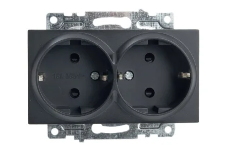 Розетка 2-м "Катрин" с защитной шторкой (механизм) с/з 250В 16А черный GLS16-7114-05 Stekker *1